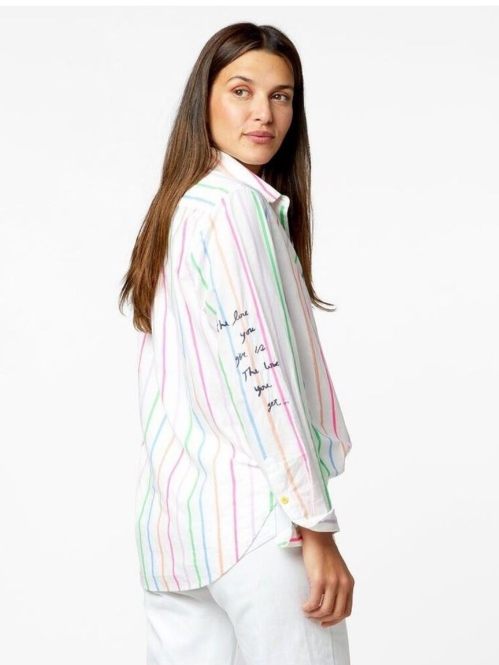 Kerri Rosenthal || Mia Stripe Shirt in Multi Button Down Top White Rainbow Small